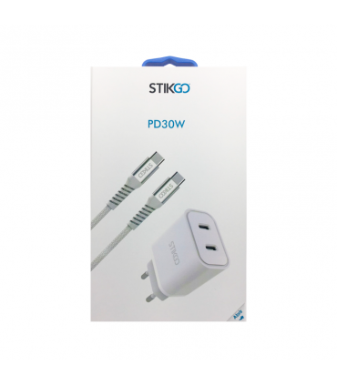 CARGADOR CASA Y VIAJE (2 TIPO C) + CABLE TIPO-C PD30W