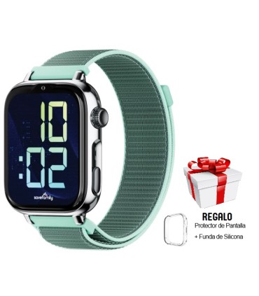 Reloj SaveWatch Plus 2 con GPS y llamada para Niños correa Tela Verde