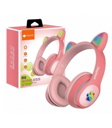 AURICULARES INALÁMBRICOS DEEPBASS R6 CON OREJAS ROSA