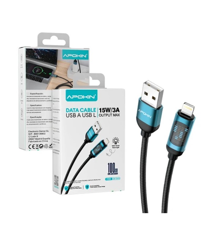 Cable Usb-A a USB Lightning 15W 3A 1M NEGRO